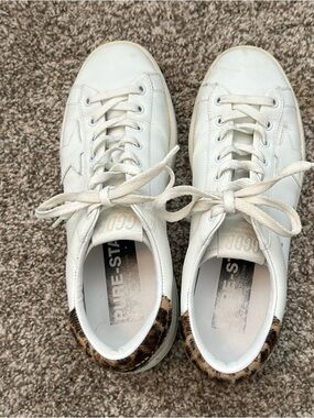Golden Goose White Leather Sneakers with Leopard Heel Tab